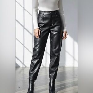 Aritzia Wilfred Black faux Leather High-Waisted Pants, hidden button closure, 2